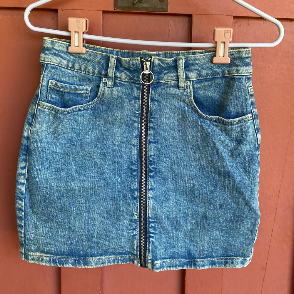 Garage denim mini skirt with full front zipper